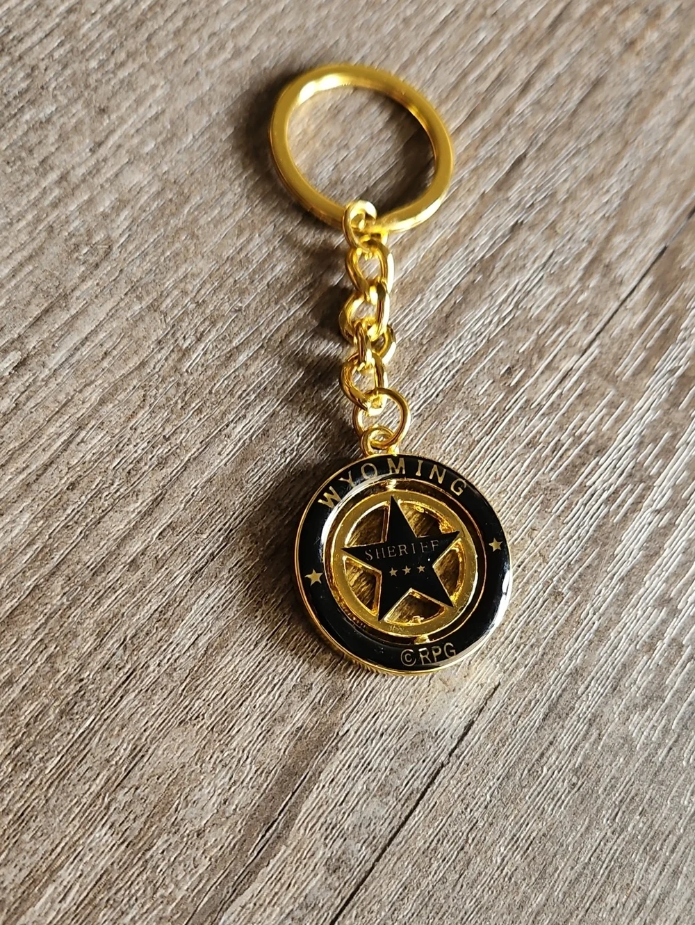 New Wyoming Sheriff Star Gold Souvenir Keychain